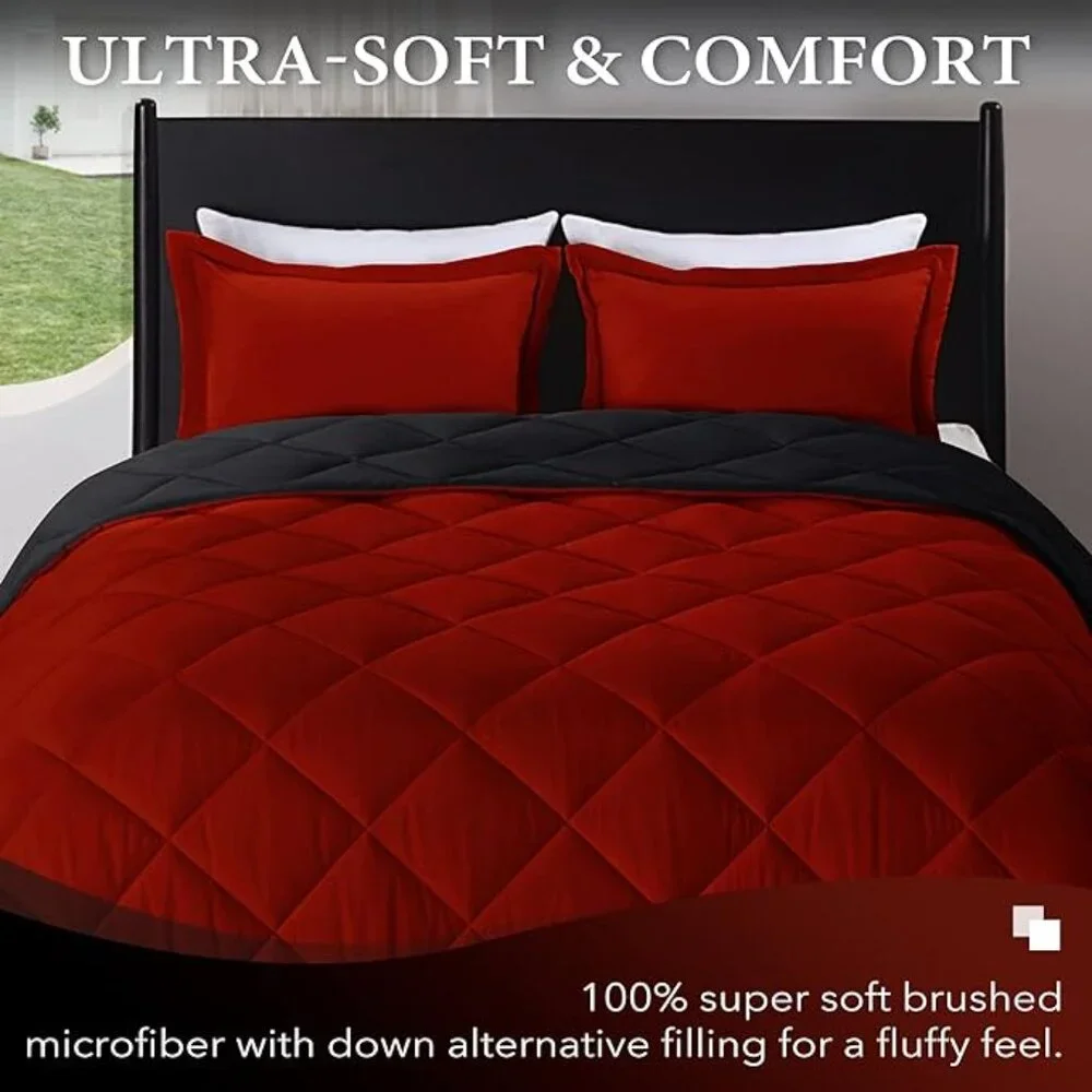 King Size Comforter Set - Red & Black King Comforter Soft Bedding Comforter Sets